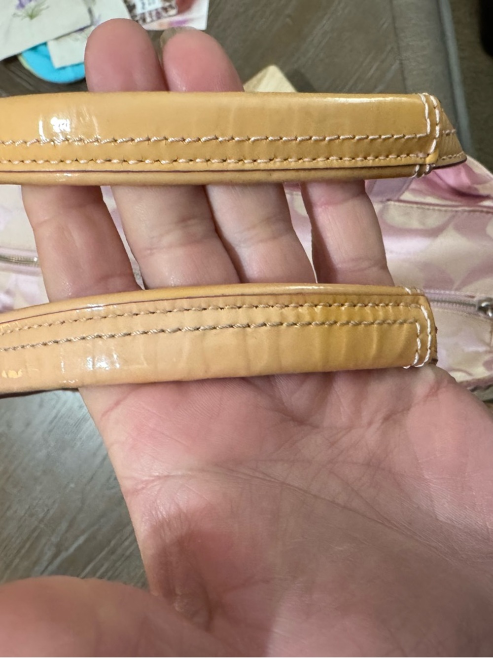 Coach Pink and Tan Signature Canvas Tote/ Diaper bag with Charm - Picture 10 of 17